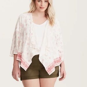 Torrid Border Trim Open Front Twill Cardigan